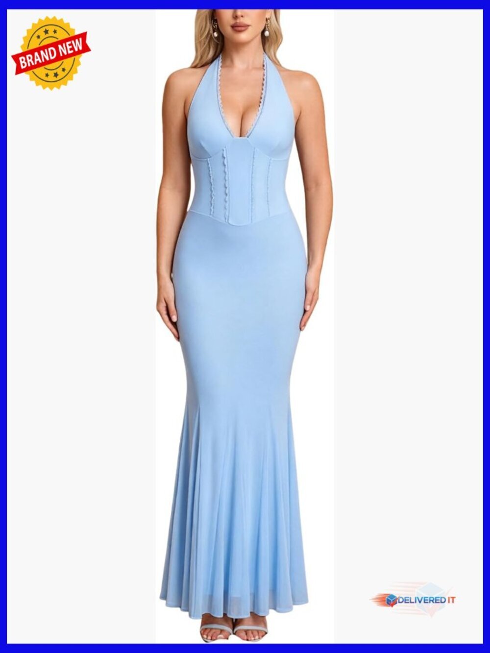 Long Formal Maxi Dress Halter Tie V Neck Lace Bodycon Mermaid